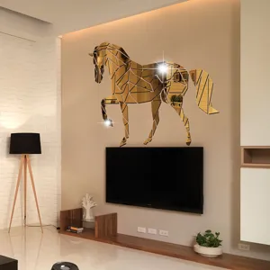 3D Acrylic Mirror Horse Wall Sticker Geometric Animal Wall Decor for Modern Living Room