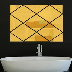Kit d'autocollants muraux miroir acrylique losange, carreaux réfléchissants décoratifs DIY salon.