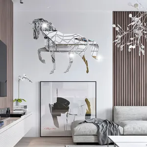 Geometric horse acrylic mirror wall sticker for modern living room TV background decor.