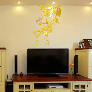 Autocollant mural miroir acrylique doré vigne 3D décoration murale salon chambre maison