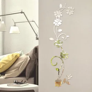 Detailansicht des Blumenranken Acryl Spiegel Wandaufklebers fur Wohnzimmer Dekoration.