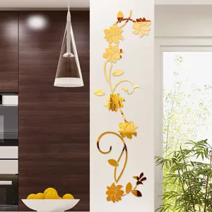 Acryl Blumen Ranke Kristall Spiegel Wandaufkleber Details für Wohnzimmer Schlafzimmer.