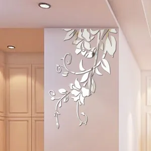Sticker Mural Miroir Vigne Florale en Acrylique 3D Cristal Décoration Murale Moderne Minimaliste pour Salon Chambre