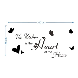 Kitchen quote wall sticker detail view with dimension layout and beautiful butterfly.