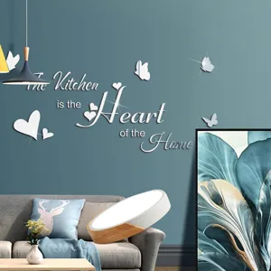 DIY mirror acrylic wall sticker kitchen quote heart butterfly home decor waterproof self-adhesive