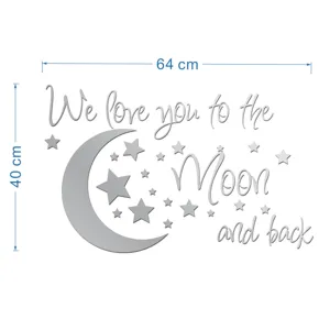 Acrylic moon stars mirror wall sticker with motivational quote 64x40cm for kids room nursery decor