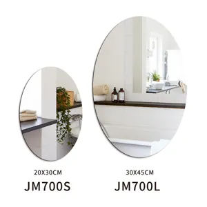 Oval decorative mirror sticker for bathroom wall, modern home decor mirror in multiple sizes.