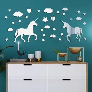 Adhesivo de pared acrilico espejo unicornio DIY decoracion del hogar habitacion ninos.
