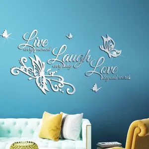 DIY Acrylic Mirror Butterfly English Quotes Wall Sticker Removable Waterproof Wall Decal For Living Room Bedroom Home Decor