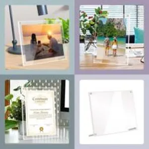 Clear Acrylic Picture Frame Double Layer Photo Holder Desktop Display Stand With Metal Standoffs Modern Clear Sign Holder