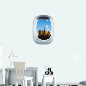 3D porthole wall sticker featuring scenic landmark design, perfect for kids room and home decor.