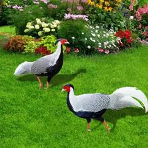 Statues de faisan argente realistes et ornements de pelouse pour la decoration exterieure