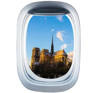 3D porthole wall sticker featuring Notre Dame landmark landscape view, removable self-adhesive decal.