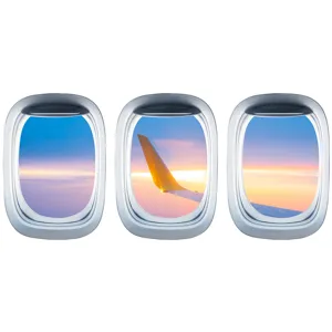 Adesivo murale oblò aereo 3D tramonto paesaggio decorazione stanza bambini adesivo