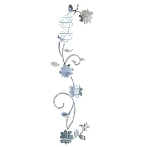 Acryl Spiegel Wandaufkleber Blumen Ranke 3D Wandtattoo Deko Schlafzimmer Wohnzimmer