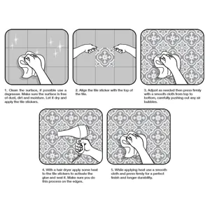 Stapsgewijze installatiehandleiding voor DIY tegelstickers en decoratieve muurstickers.