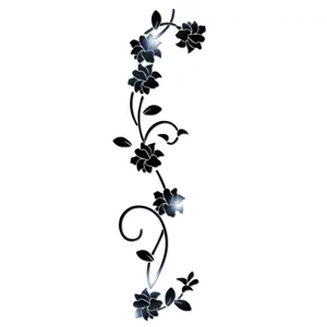 Acryl Blumen Ranke Kristall Spiegel 3D Wandaufkleber fuer Schlafzimmer Wohnzimmer