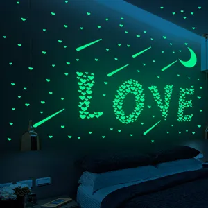 Stickers muraux luminescents cœur lune étoiles amovibles fluorescentes DIY déco chambre.