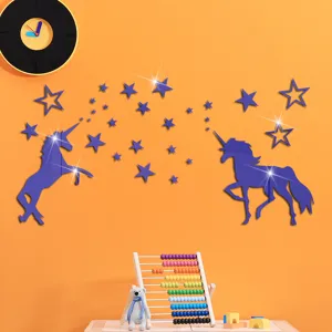 Ακρυλικά αυτοκόλλητα τοίχου καθρέφτη μονόκερος DIY αστέρι διακόσμηση για παιδικό δωμάτιο