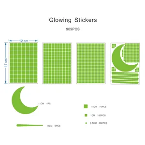 909pcs autocollants muraux lumineux set fluorescent vert carre lune deco chambre