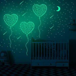 Stickers muraux phosphorescents ballons coeur étoiles lune fluorescents chambre enfant