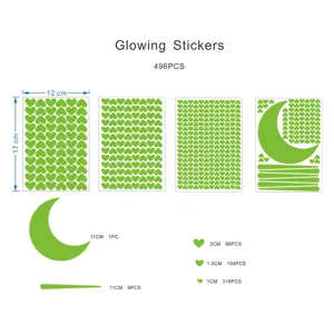 Stickers muraux luminescents 496 pcs decors de coeur et lune decoration interieure