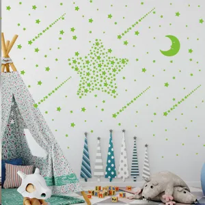 Stickers muraux lointains étoiles lune phosphorescents pour chambre d'enfant décoration