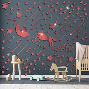 Unicorno castello specchio acrilico adesivo murale DIY 3D decorazione casa camera bimbi