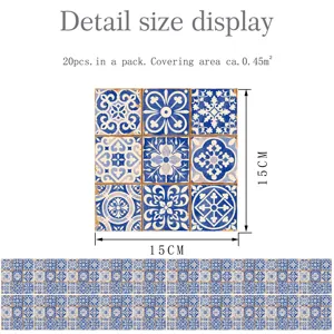 Pegatinas de azulejos de mosaico azul y blanco vintage, adhesivo de pared cocina.