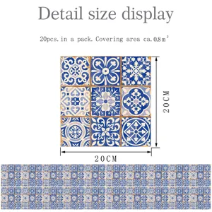 Pegatinas de azulejos de mosaico azul retro impermeable decoración de pared cocina baño 20x20cm