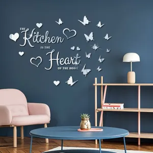 DIY Mirror Acrylic Wall Sticker English Quote And Butterfly Heart Art Decals Removable Home Decor For Living Room Bedroom