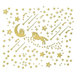 Adesivi da parete unicorno castello specchio oro acrilico set fai da te bambini.