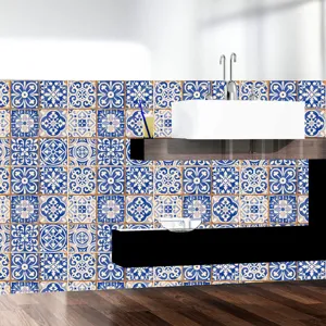 Adhesivo de azulejo retro azul blanco impermeable mosaico pared para cocina baño