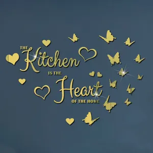 Gold acrylic mirror wall sticker, kitchen quote home decor art wall decal for home