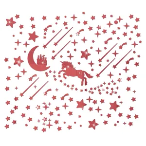 Adesivi murali a specchio in acrilico con unicorno, castello e stelle per cameretta.