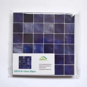 Blue mosaic tile stickers, self-adhesive kitchen wall stickers, waterproof and oil-proof 20pcs.
