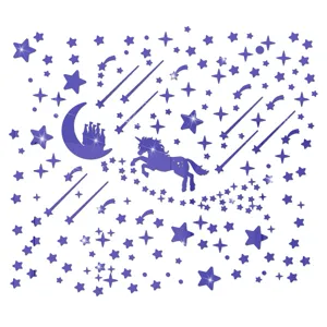 Adesivo murale specchio unicorno acrilico viola, decoro stella luna DIY per cameretta