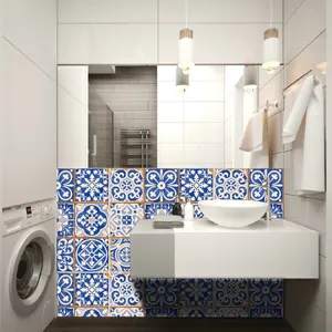 Adhesivos para azulejos azul y blanco impermeables para cocina baño decoración
