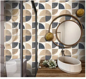Primo piano dell'adesivo per piastrelle geometriche nel bagno moderno, decoro.