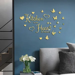 DIY acrylic mirror wall sticker quote kitchen heart home decor gold self-adhesive decals