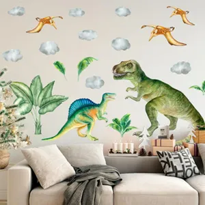 Stickers muraux dinosaures aquarelle pour chambre d'enfant, déco jungle T-Rex mignons.
