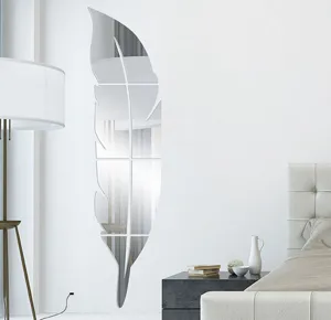 Acrylic Feather Mirror Wall Sticker 3D Self-Adhesive Art Mural Wall Decor For Living Room Bedroom Home