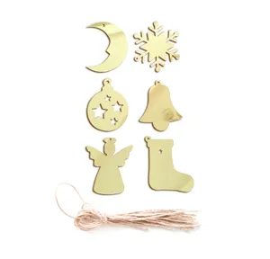 Gold mirror acrylic Christmas hanging ornaments set with moon snowflake bell angel and rope.