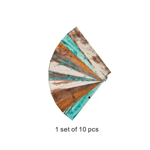Close-up detail of 10 pcs vintage wood grain tile stickers set for DIY home wall decor.