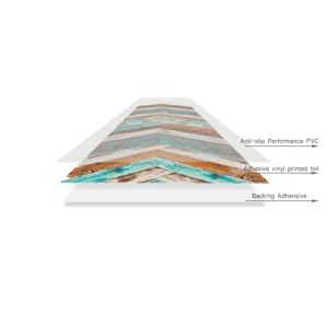 Layered structure tile sticker with anti-slip PVC and adhesive vinyl foil for decor.