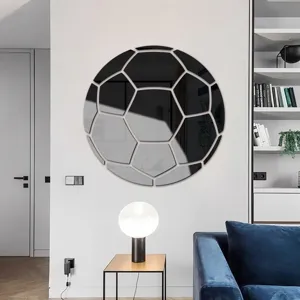 Acrylic football mirror wall sticker DIY 3D soccer decor for kids room and living room home.
