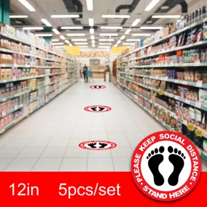 Social distance floor sticker 12 inch 5 pieces set supermarket warning safety floor marker decal