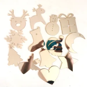 Christmas acrylic mirror wall stickers gold holiday hanging decorations set for home decor
