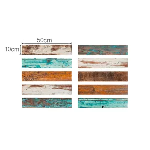 Vintage wood grain tile stickers, 50x10cm waterproof wall and floor decor decals.