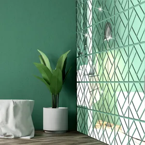3D geometric mirror wall sticker acrylic diamond pattern home decor wall tile 1pc